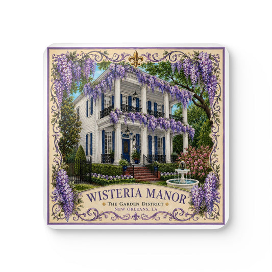 Wisteria Manor Cork Coaster Set — New Orleans Garden District Decorative Drink Coasters/Artwork by Marsha Olderr