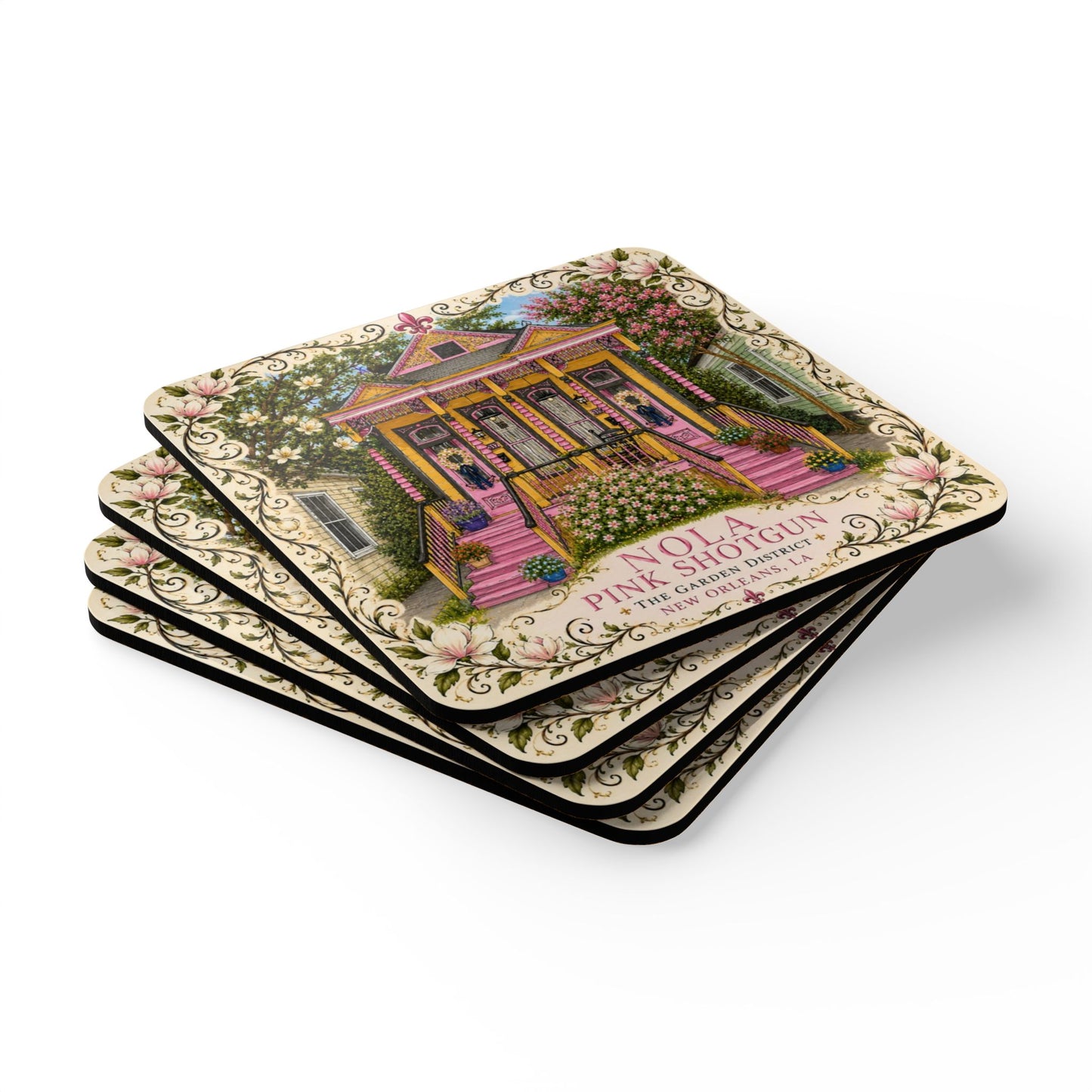 NOLA Pink Shotfun - New Orleans Art Coaster Set/Design by Marsha Olderr Artistry