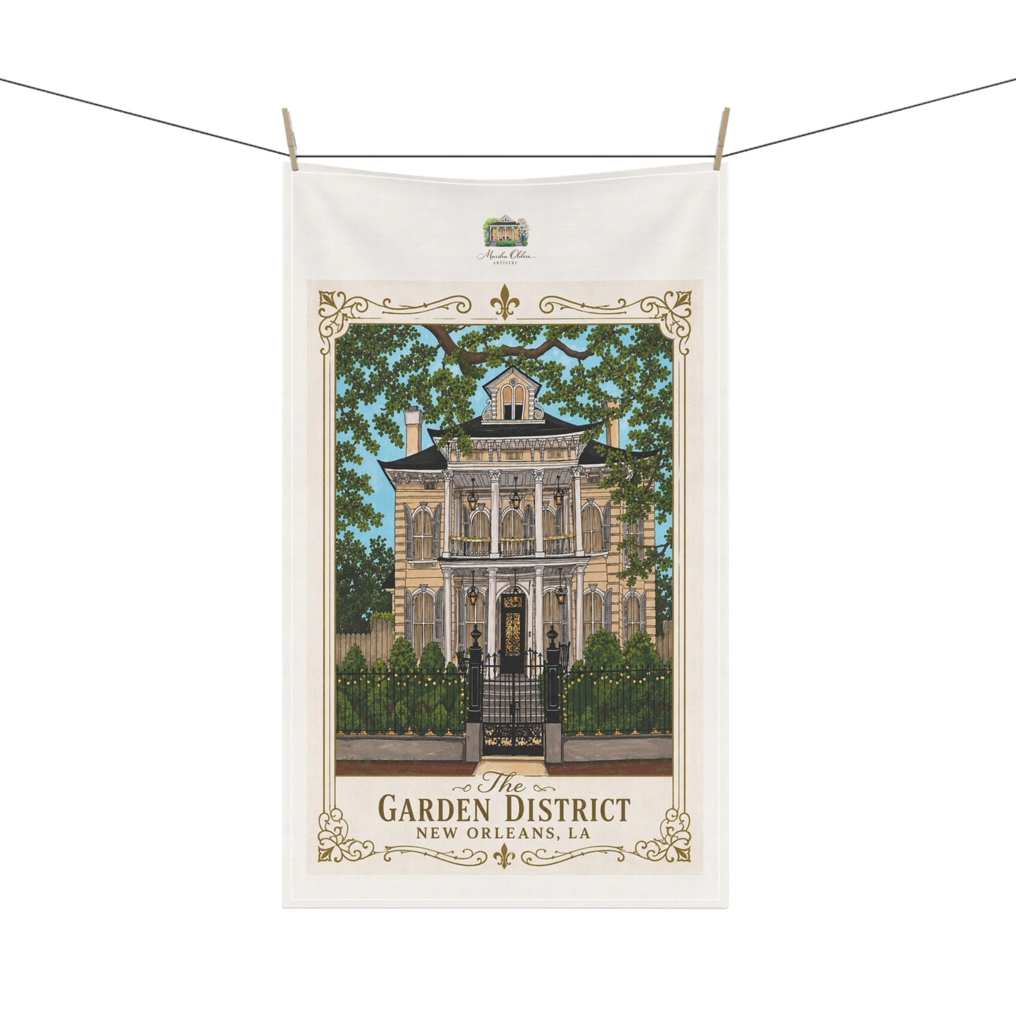 Garden District New Orleans Tea Towel - Historic House Art Kitchen Towel by Marsha Olderr