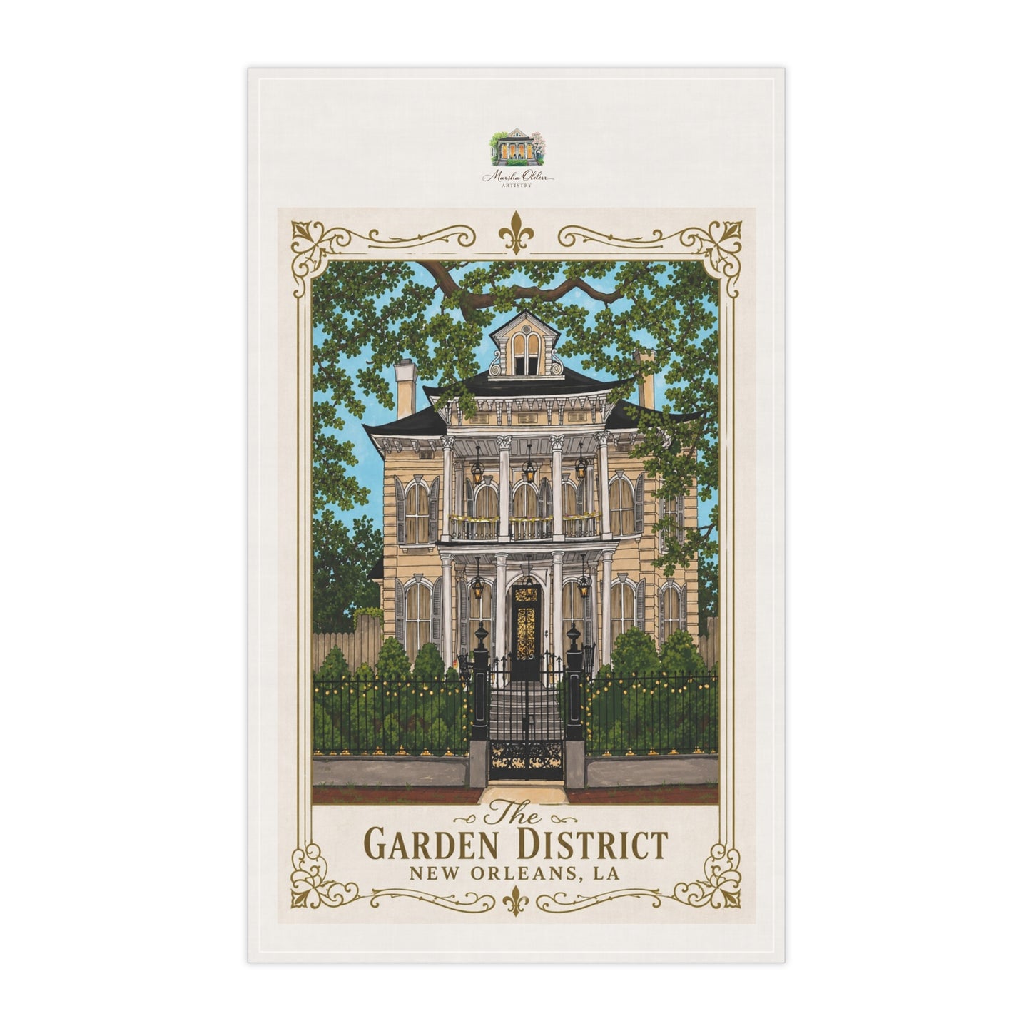 Garden District New Orleans Tea Towel - Historic House Art Kitchen Towel by Marsha Olderr
