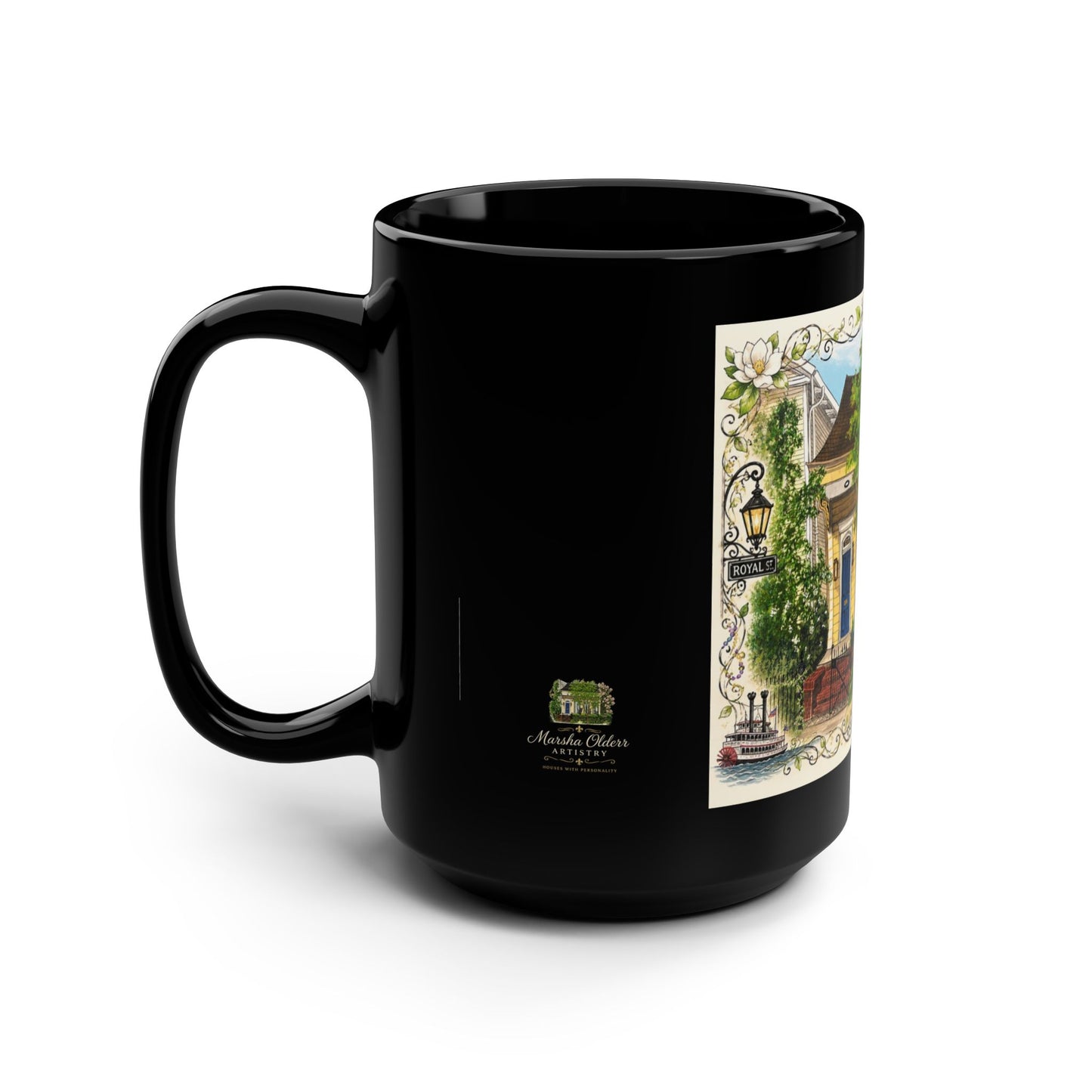New Orleans Garden District House Art Black 15oz Mug