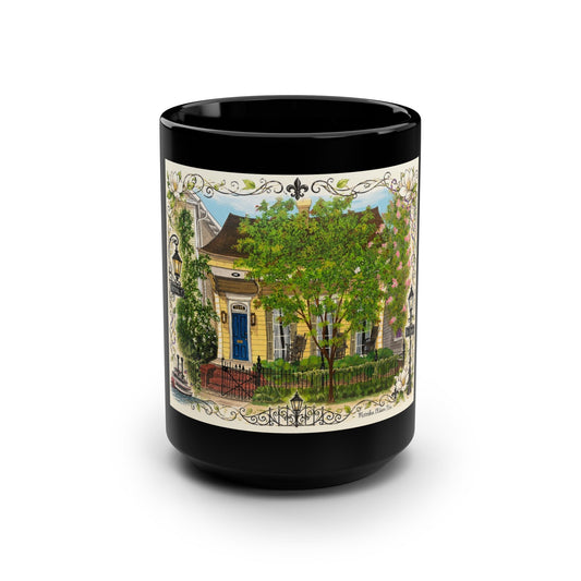 New Orleans Garden District House Art Black 15oz Mug