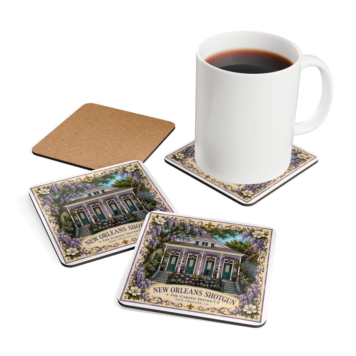 New Orleans Shotgun House Cork Coaster Set - Garden District Art/Original Art by Marsha Olderr