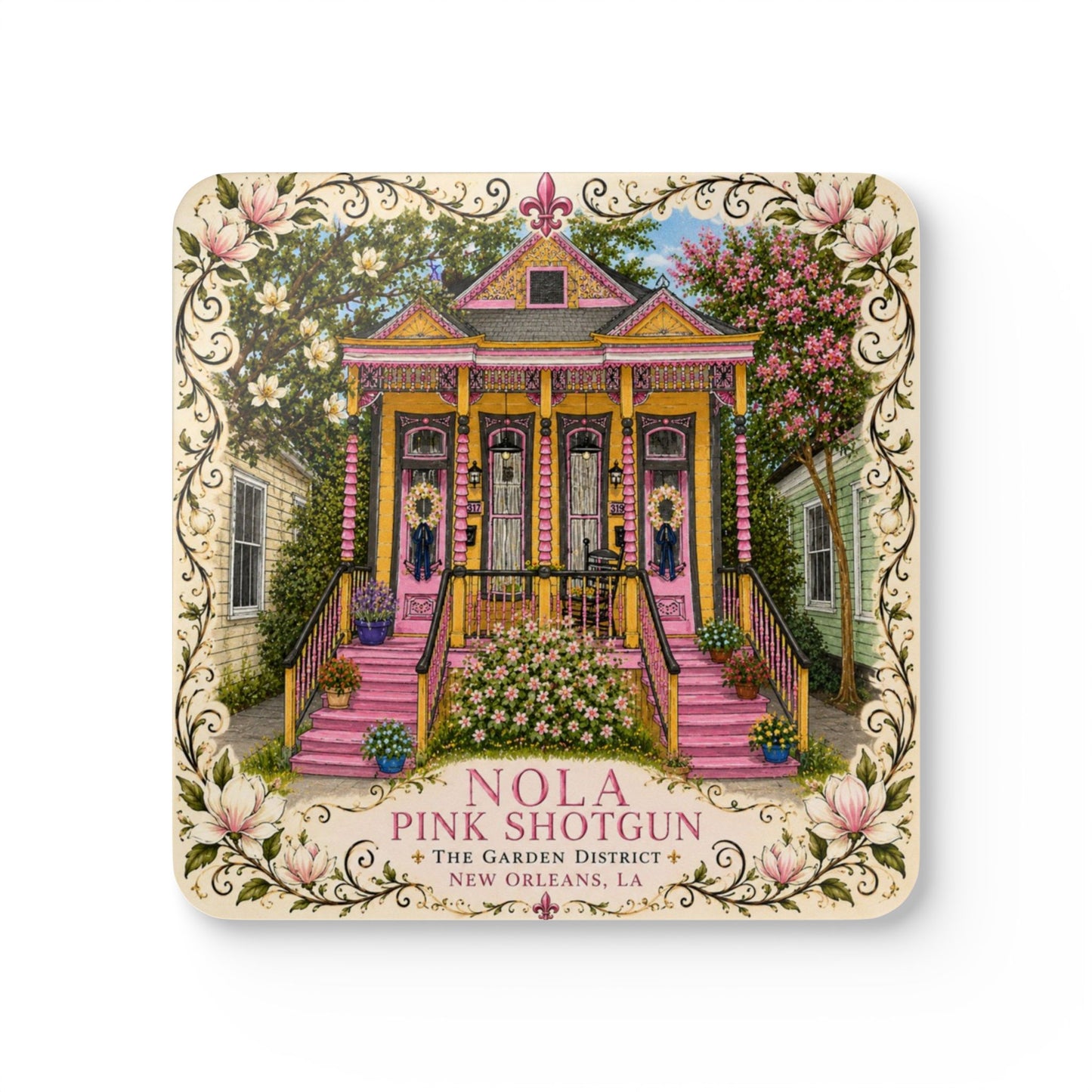 NOLA Pink Shotfun - New Orleans Art Coaster Set/Design by Marsha Olderr Artistry