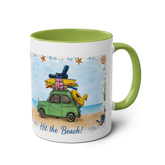 Hit the Beach Coffee Mug/Original Art by Marsha Olderr/Two-Tone 11oz