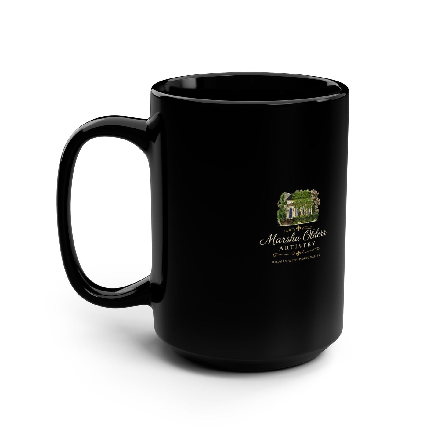 New Orleans Garden District Mug - Original Art by Marsha Olderr/15oz Black Ceramic