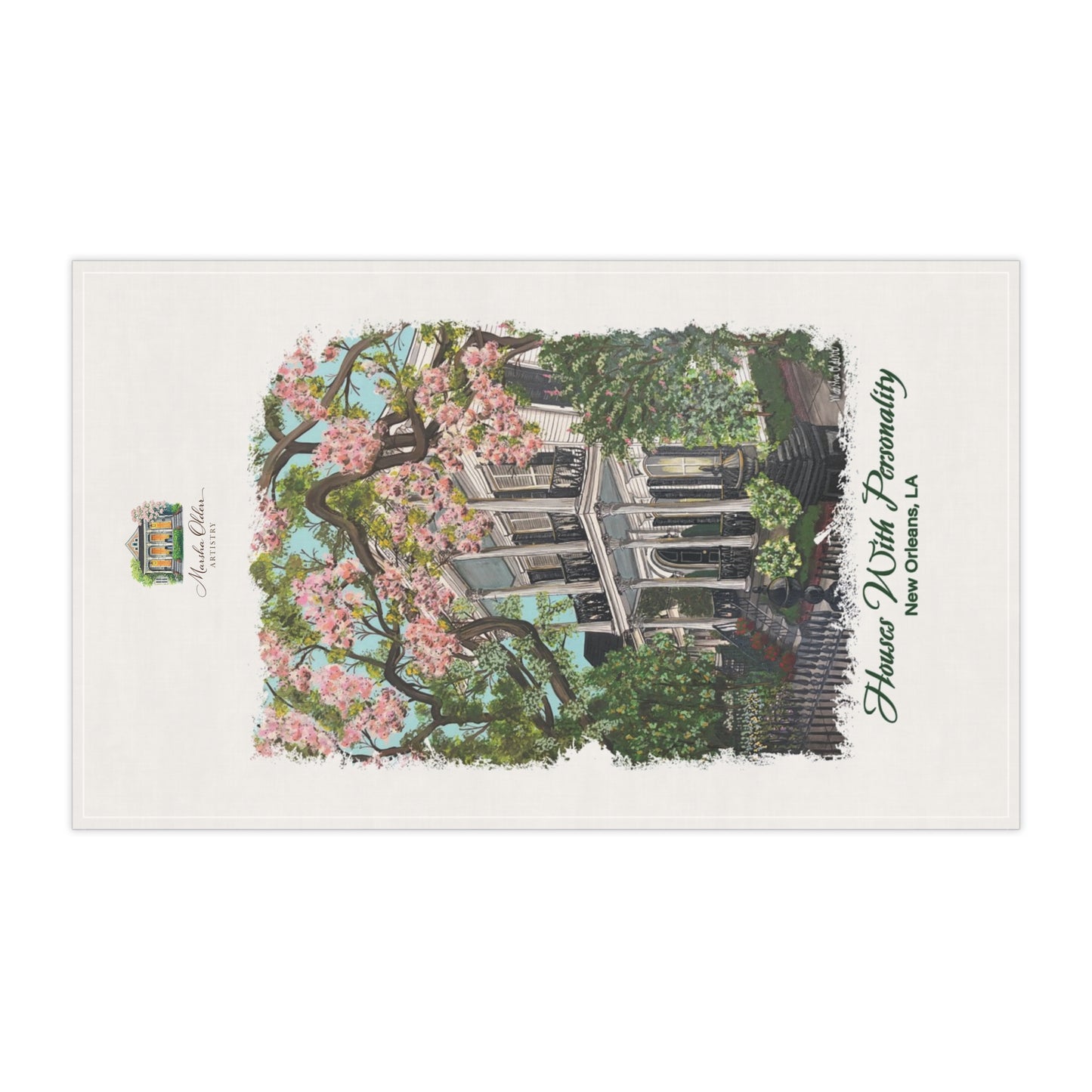 New Orleans Garden District Tea Towel — 'Houses With Personality' by Marsha Olderr Cotton Kitchen Towel
