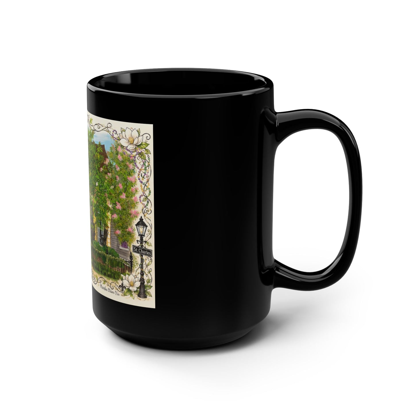New Orleans Garden District House Art Black 15oz Mug