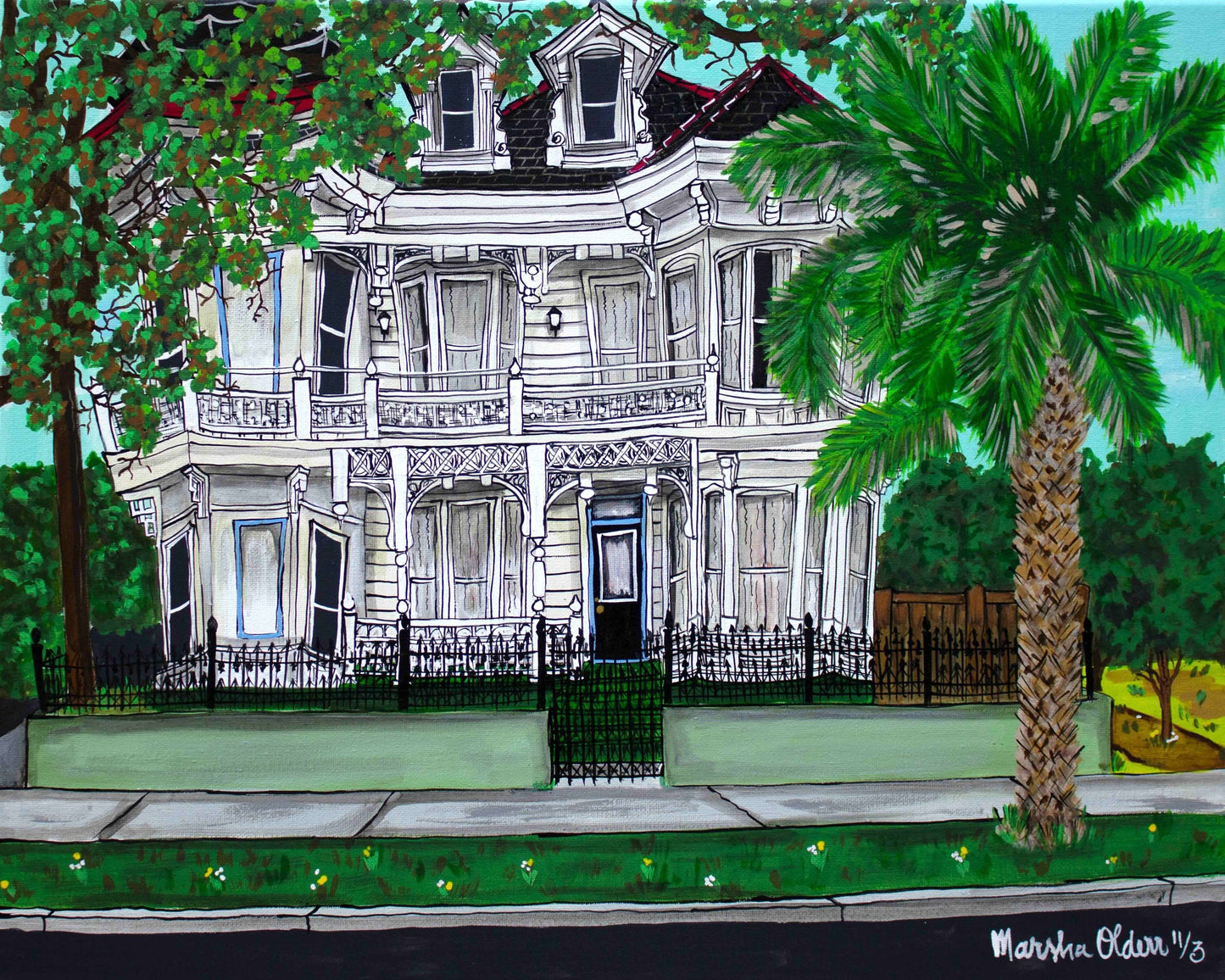 New Orleans Victorian with Palm, Original Painting