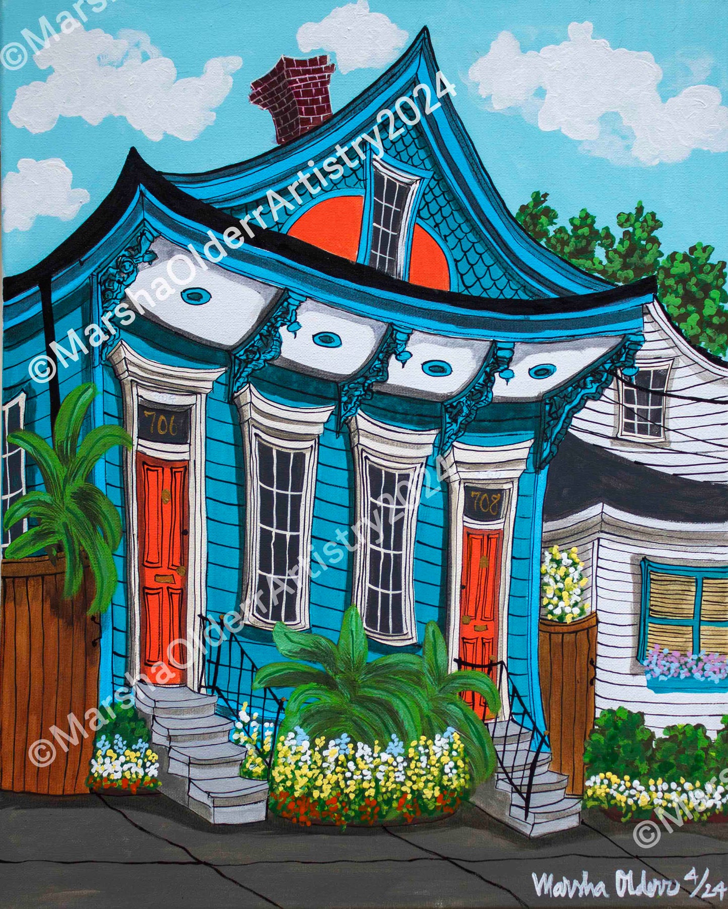 Vivid Orange & Blues Shotgun House (Prints)